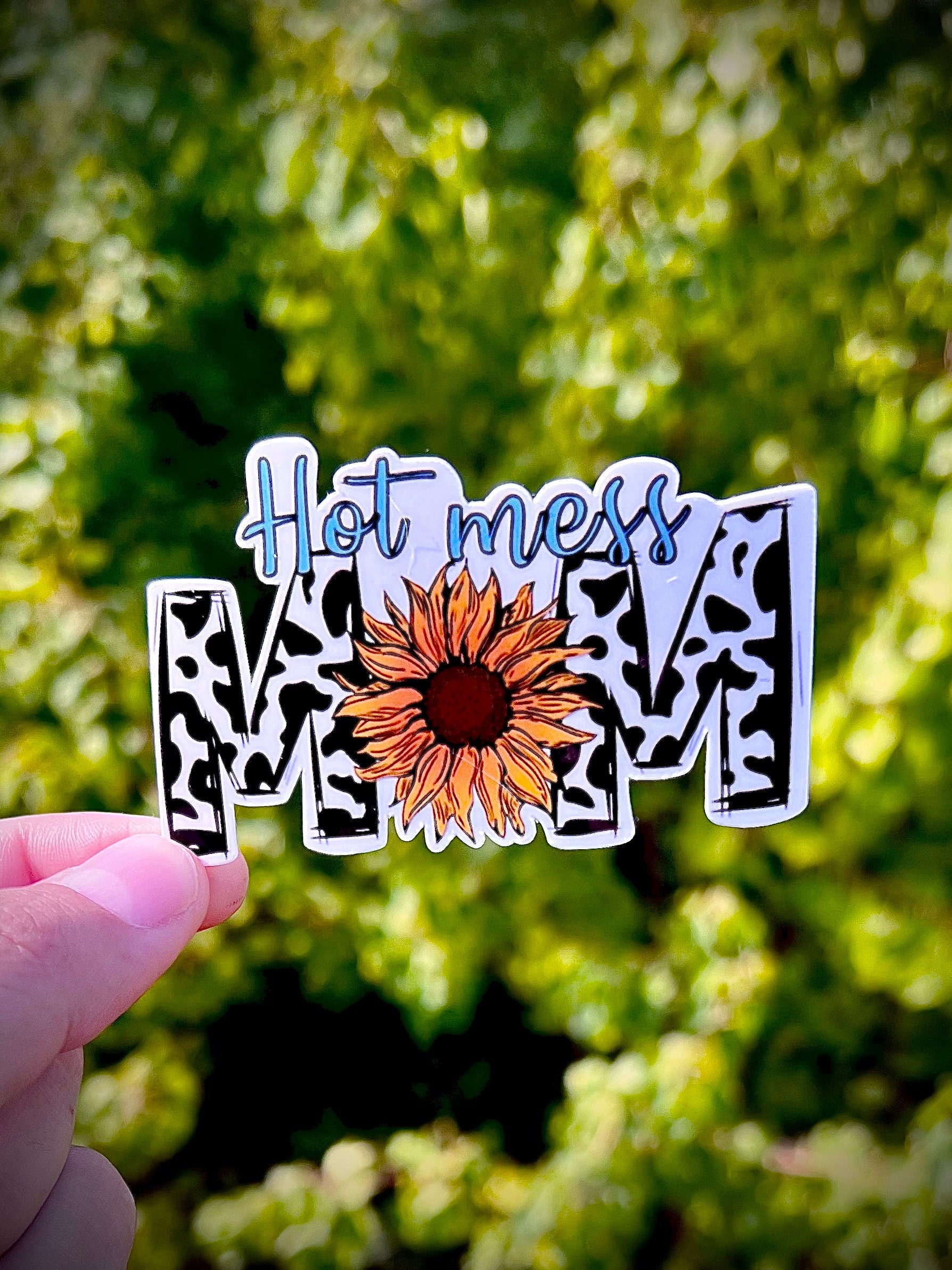 Hot mess mom sticker - waterproof decal for laptops, water bottles, tumblers, mirrors, and more