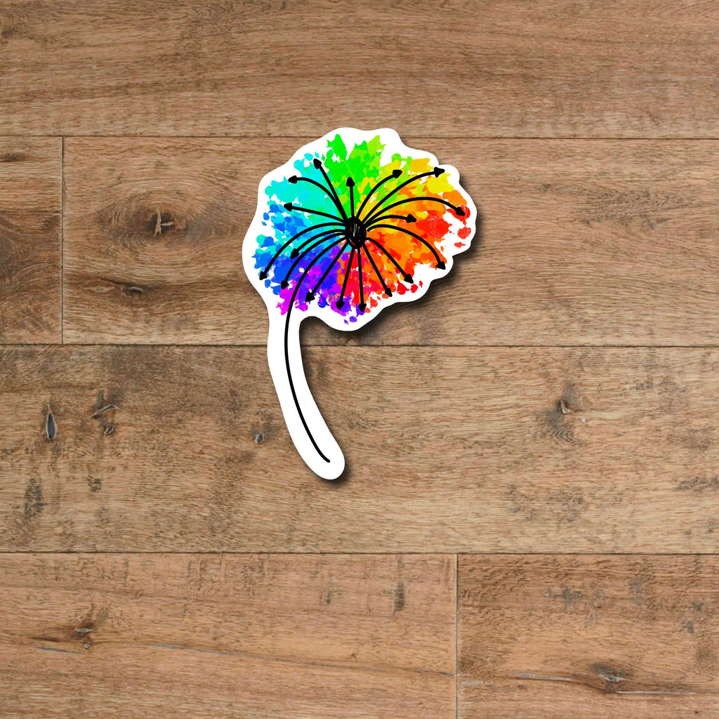 Rainbow dandelion sticker - waterproof vinyl sticker for laptops, notebooks, tumblers, and more