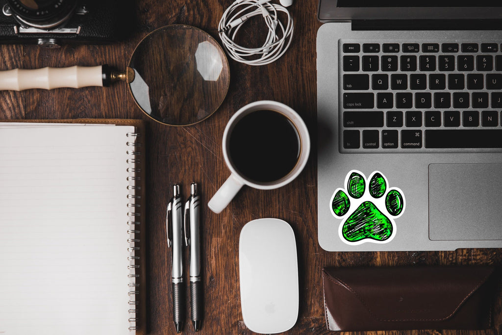 Paw print sticker in green - waterproof vinyl decal for laptops, notebooks, tumblers, and more