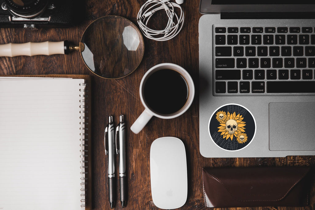 Sunflower skull sticker - waterproof vinyl decal for laptops, tumblers, water bottles, and more