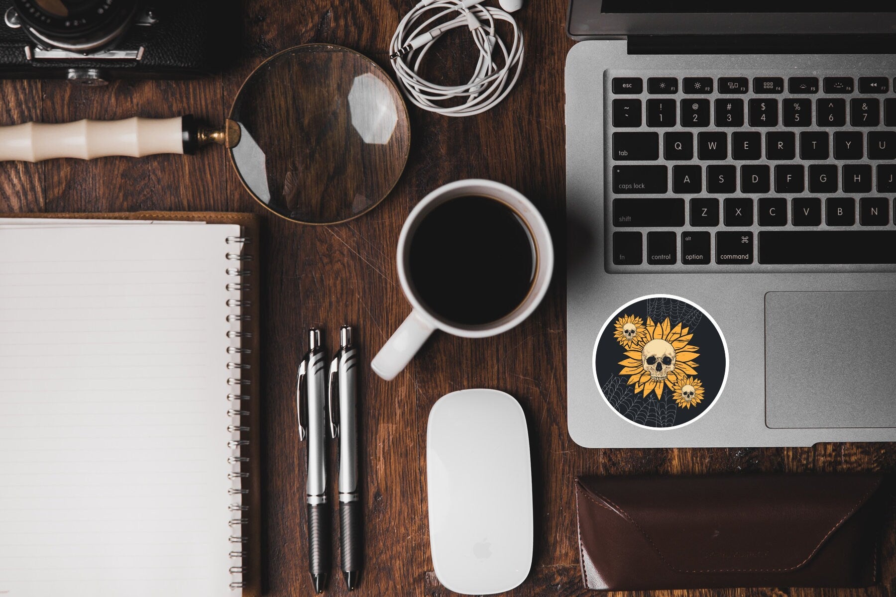 Sunflower skull sticker - waterproof vinyl decal for laptops, tumblers, water bottles, and more