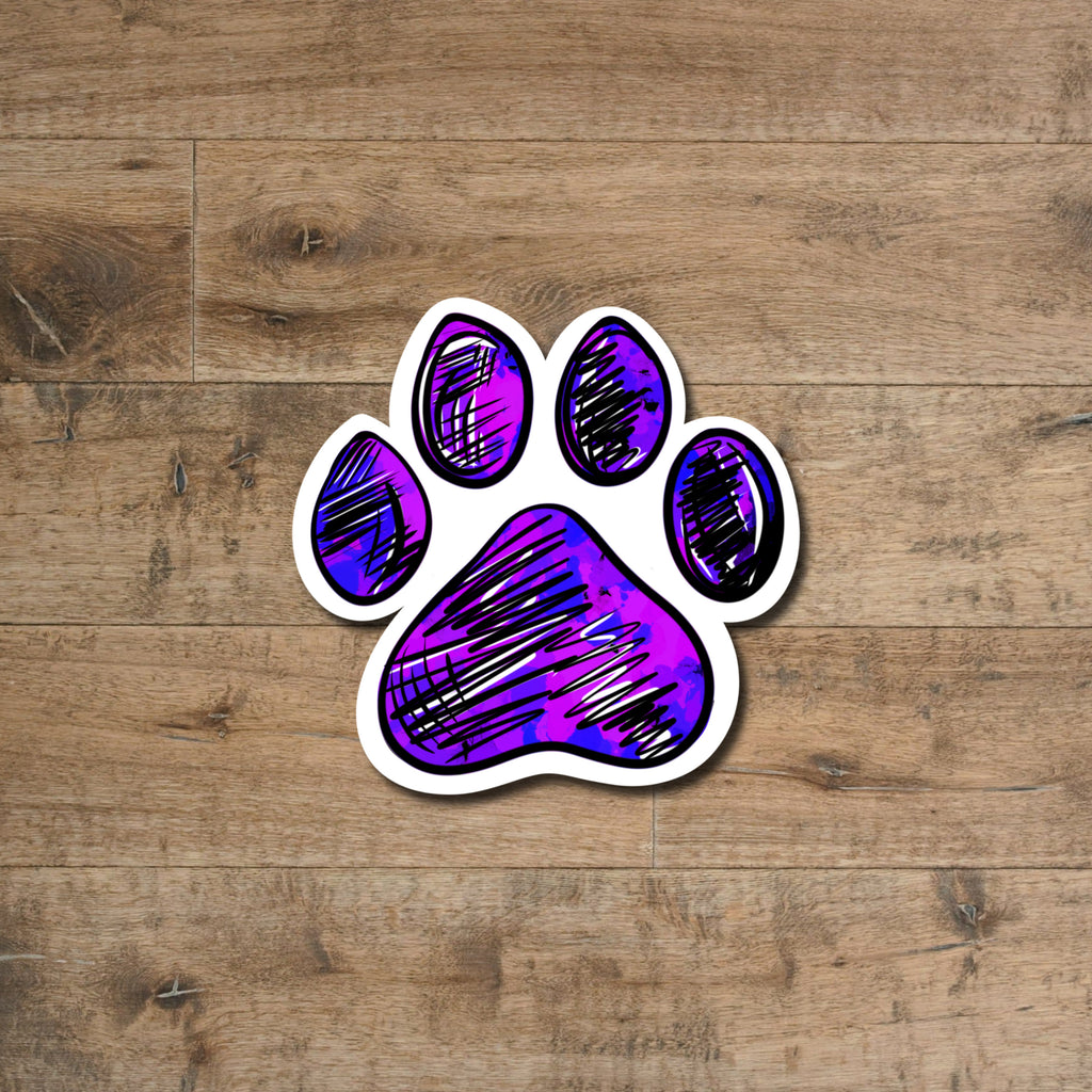 Paw print sticker in purple - waterproof vinyl decal for laptops, notebooks, tumblers, and more