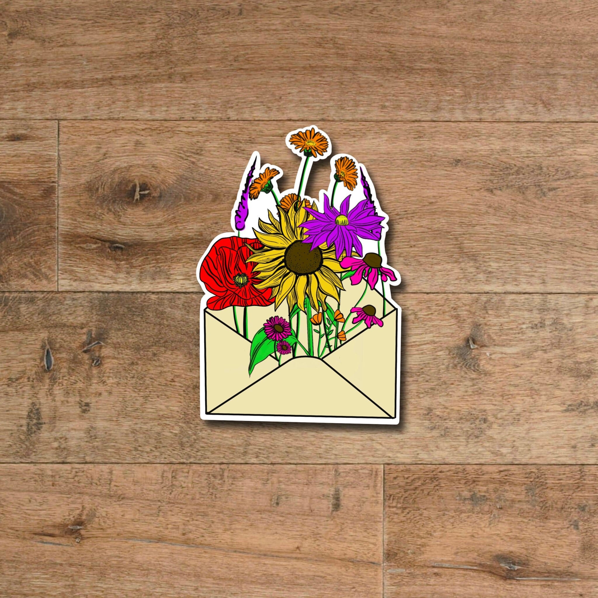 Wild flowers envelope sticker - waterproof vinyl decal for laptops, mirrors, tumblers, and more