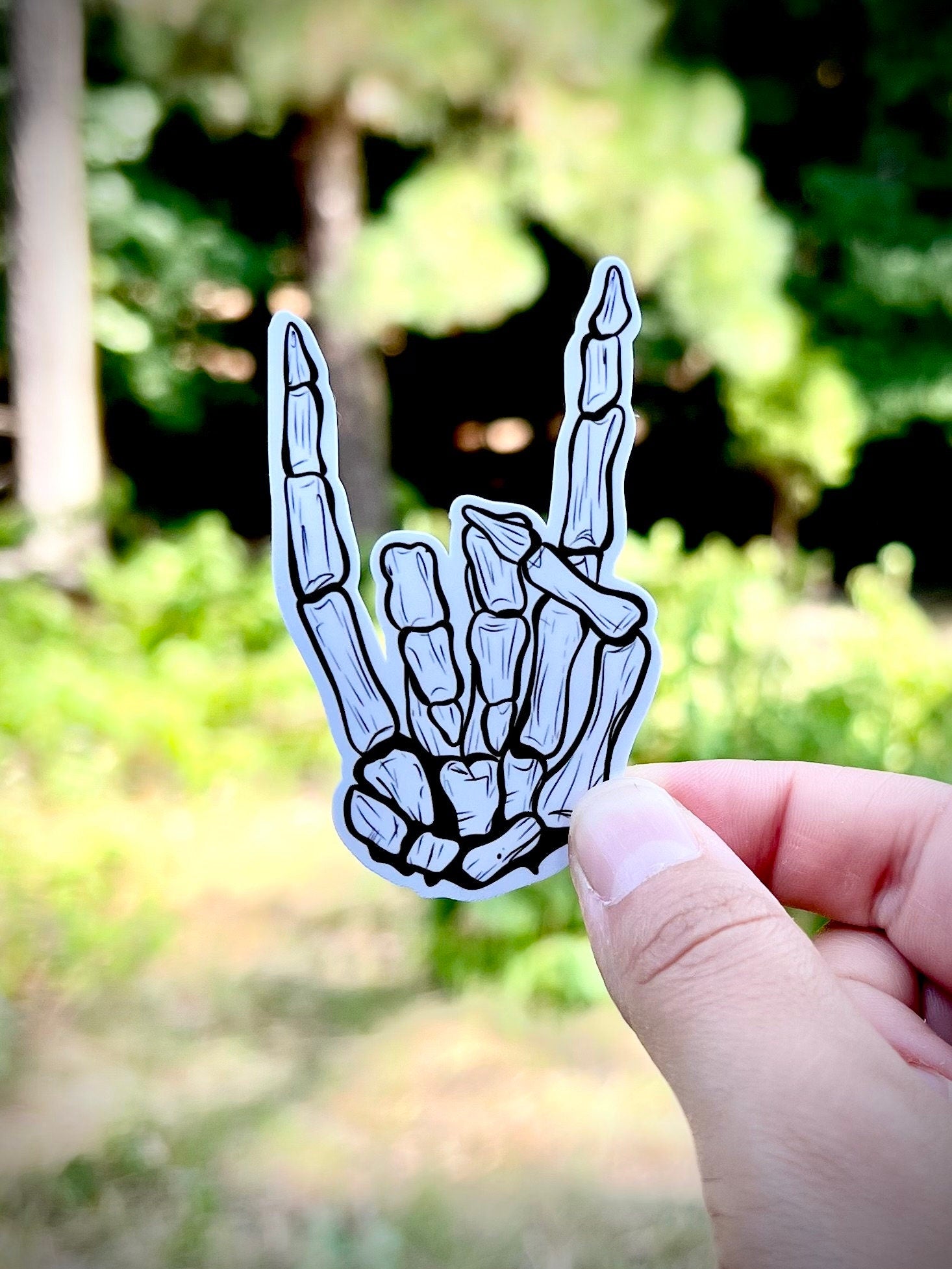 Rock on skeleton sticker - waterproof vinyl decal for laptops, mirrors, tumblers, and more