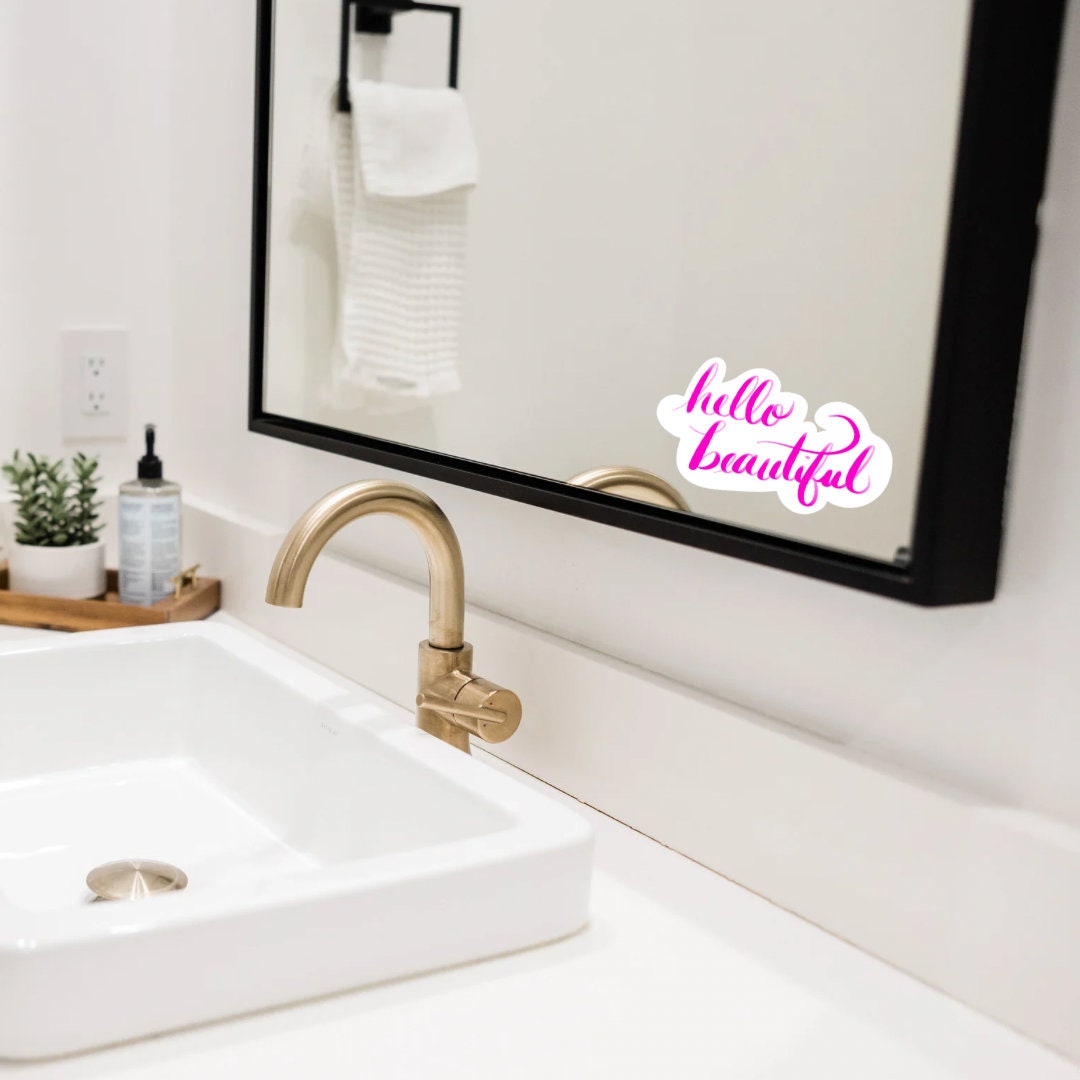 Hello beautiful pink vinyl sticker - waterproof decal for tumblers, laptops, mirrors, and more