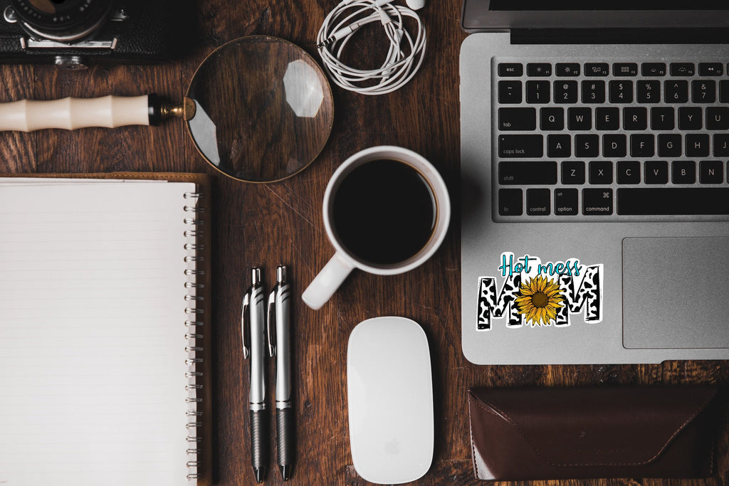 Hot mess mom sticker - waterproof decal for laptops, water bottles, tumblers, mirrors, and more