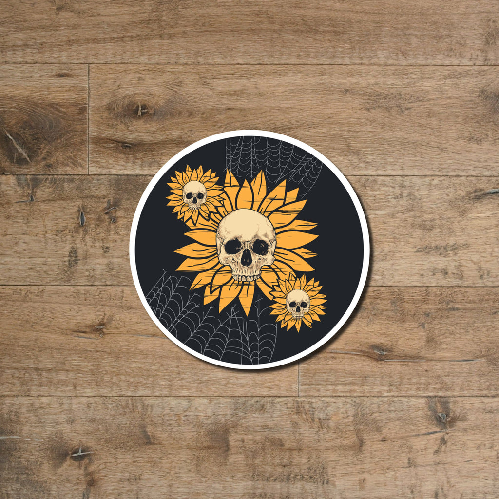 Sunflower skull sticker - waterproof vinyl decal for laptops, tumblers, water bottles, and more