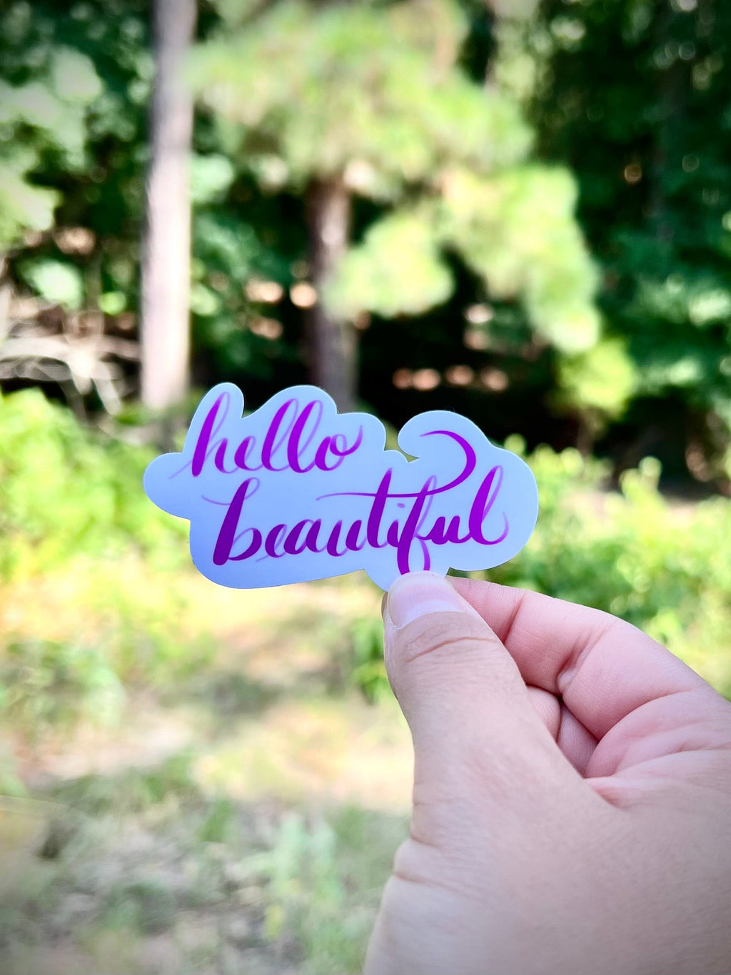 Hello beautiful pink vinyl sticker - waterproof decal for tumblers, laptops, mirrors, and more