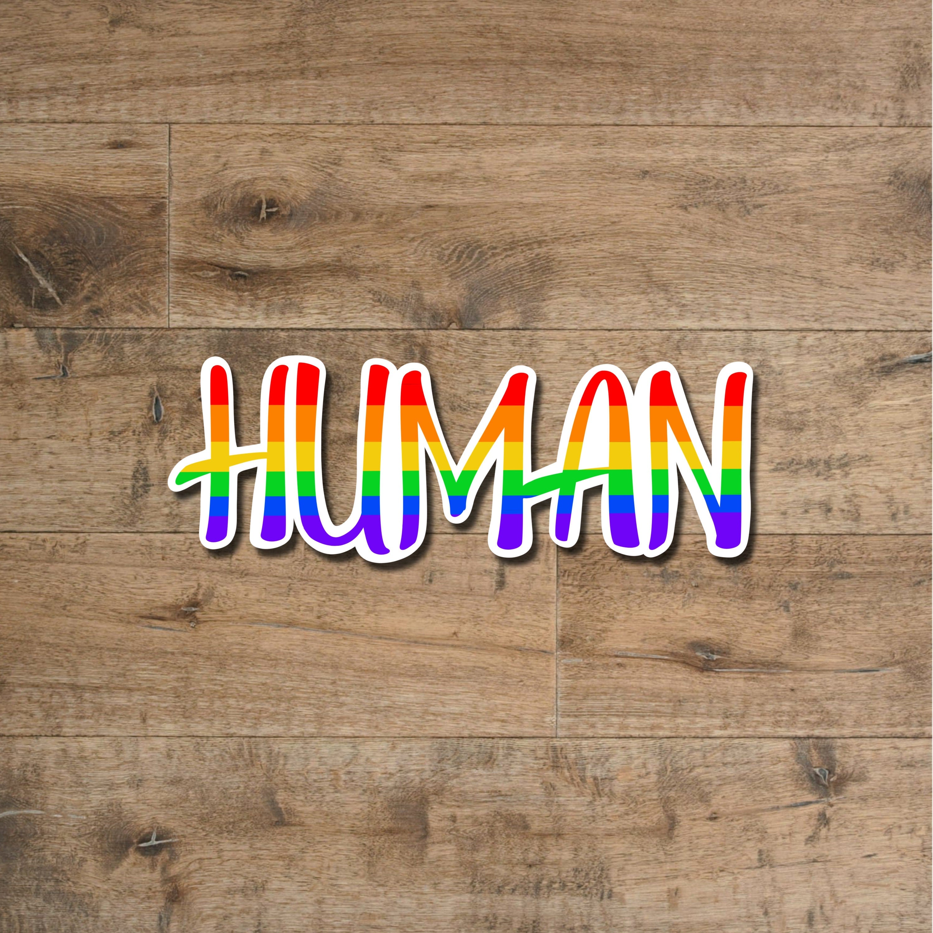 Handmade pride flag human sticker - waterproof vinyl decal for laptops, mirrors, tumblers, and more
