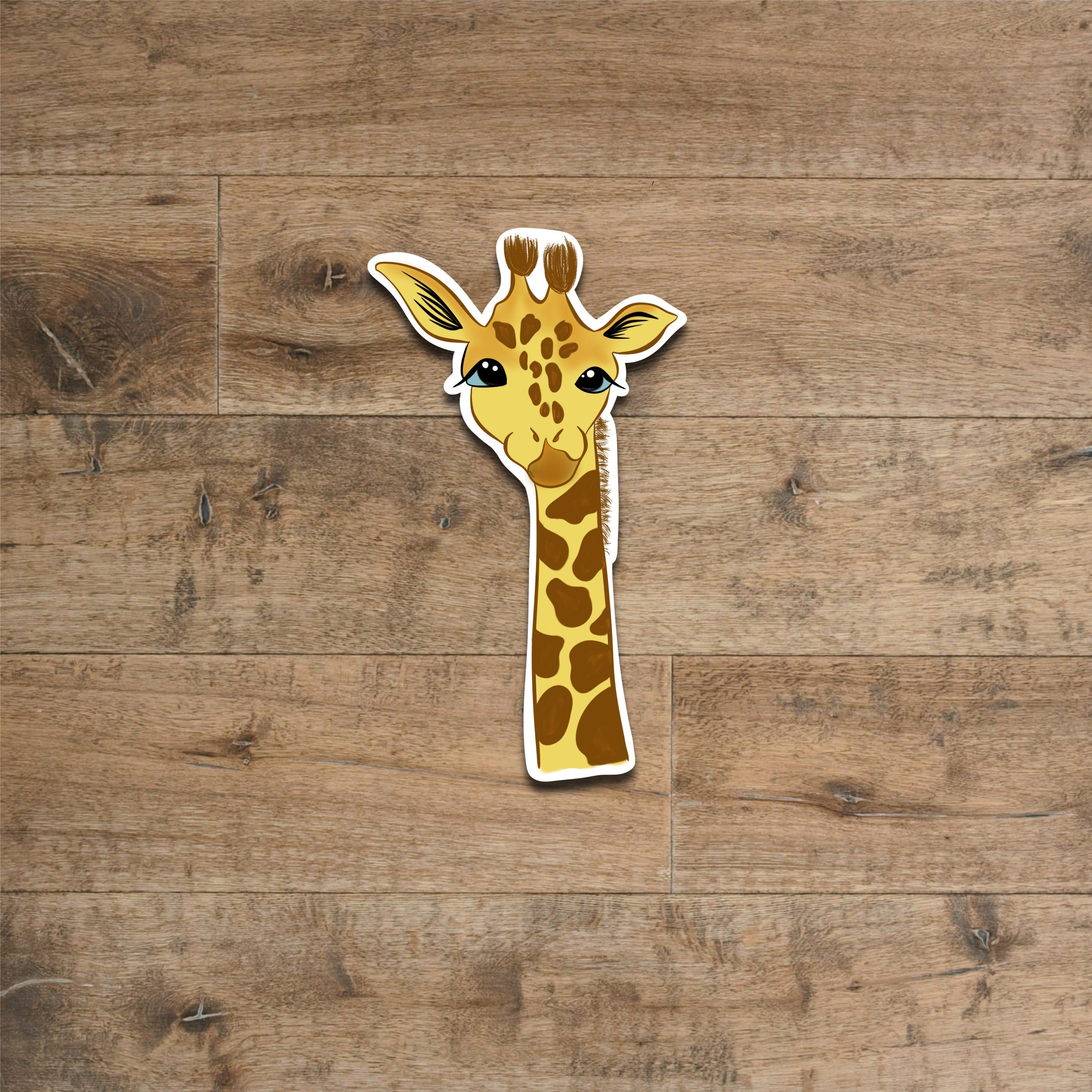 Cartoon giraffe vinyl sticker - waterproof decal for laptops, notebooks, tumblers, and more