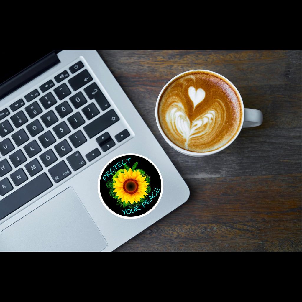 Protect Your Peace Sunflower Sticker: Waterproof Mental Health Decal