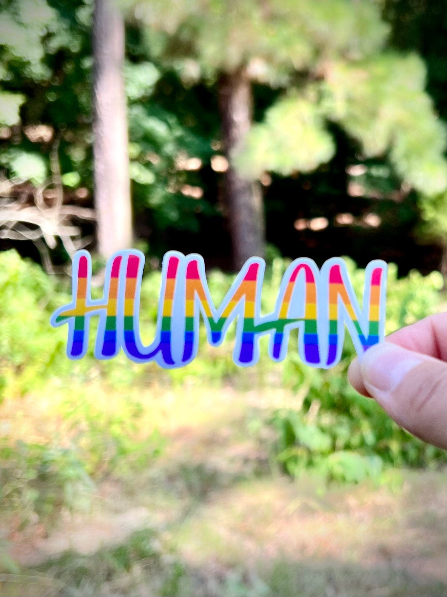 Handmade pride flag human sticker - waterproof vinyl decal for laptops, mirrors, tumblers, and more
