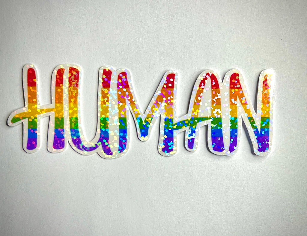 Handmade pride flag human sticker - waterproof vinyl decal for laptops, mirrors, tumblers, and more