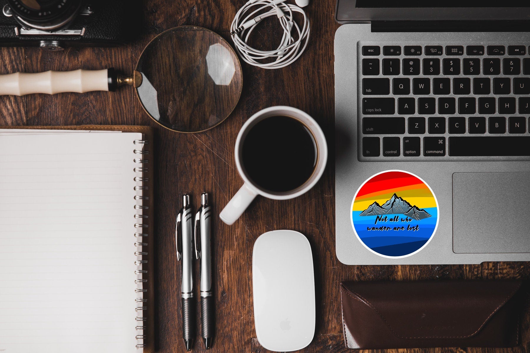 Mountain wanderlust sticker - waterproof vinyl decal for laptops, notebooks, tumblers, and more