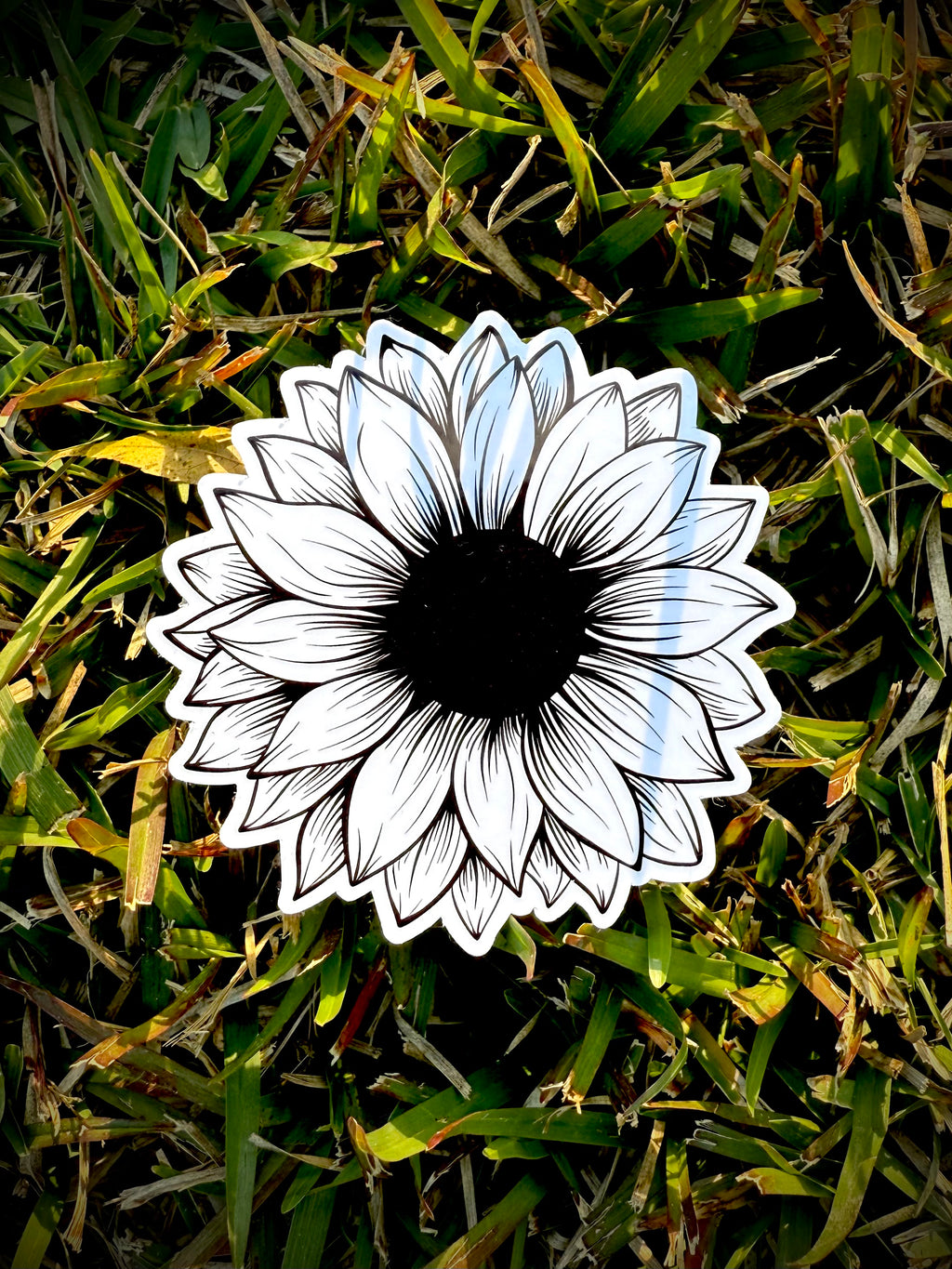 Black & White Sunflower Sketch Sticker | Minimalist Floral Decal | Hand Drawn Style