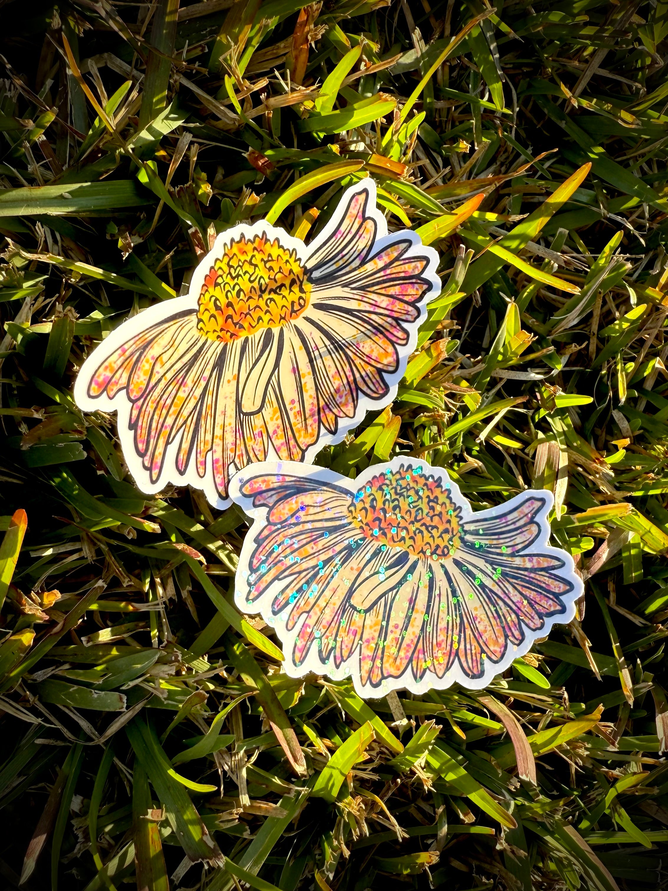White Daisy Paint Splatter Sticker | Floral Aesthetic Vinyl Decal | Retro Boho Flower Sticker