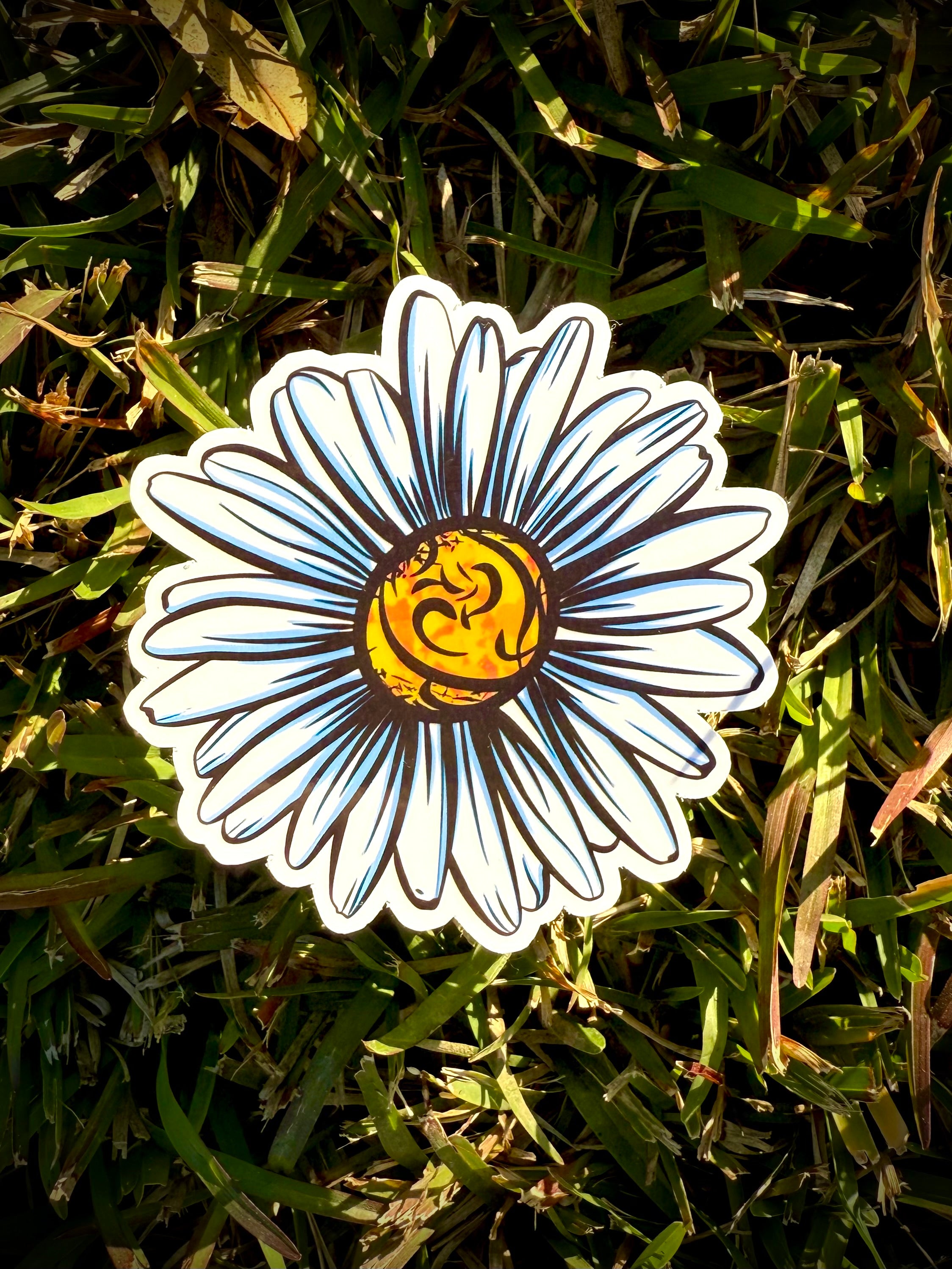 White Daisy Sticker with Blue Accents | Floral Vinyl Decal | Nature Gift