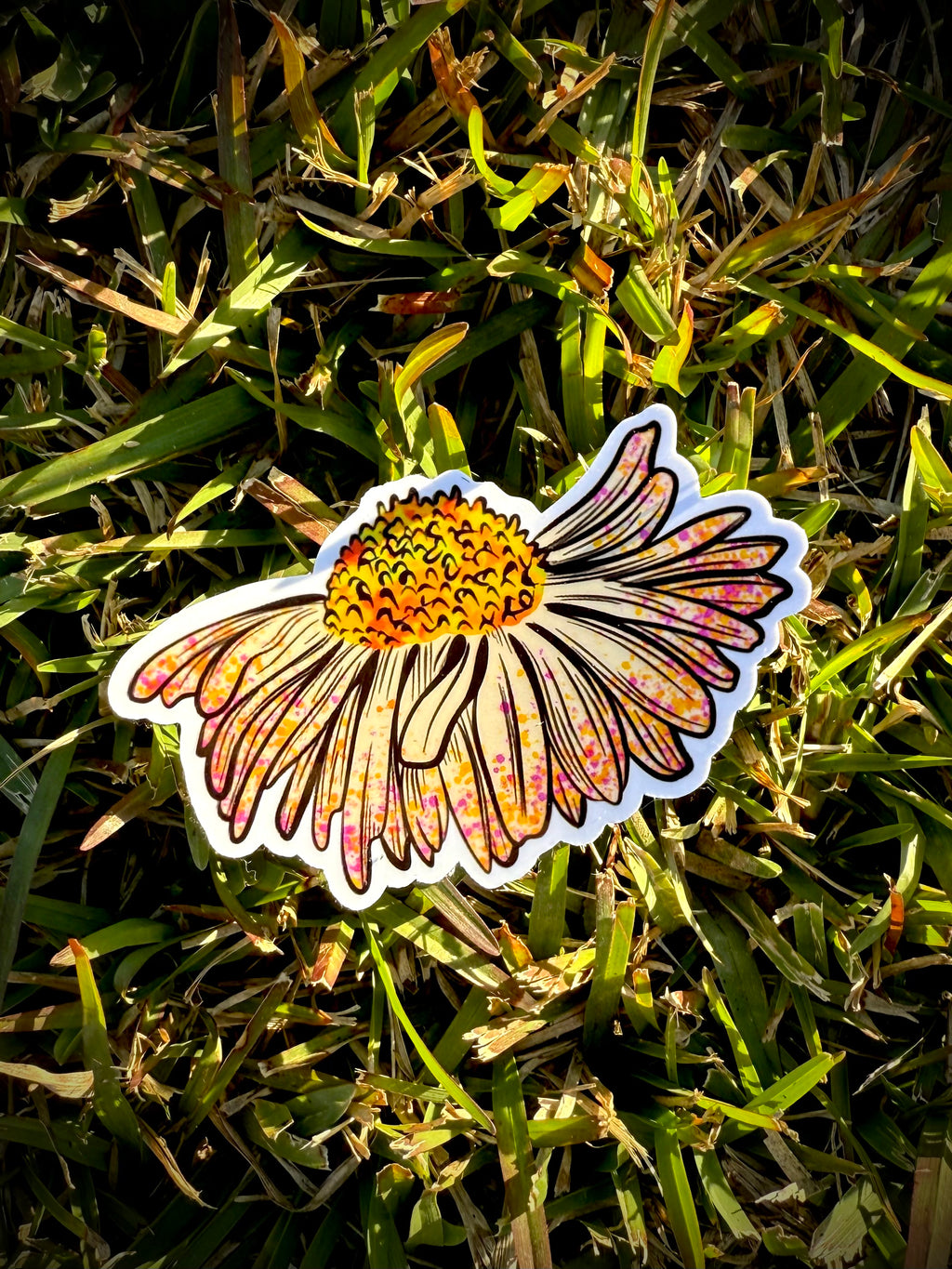 White Daisy Paint Splatter Sticker | Floral Aesthetic Vinyl Decal | Retro Boho Flower Sticker