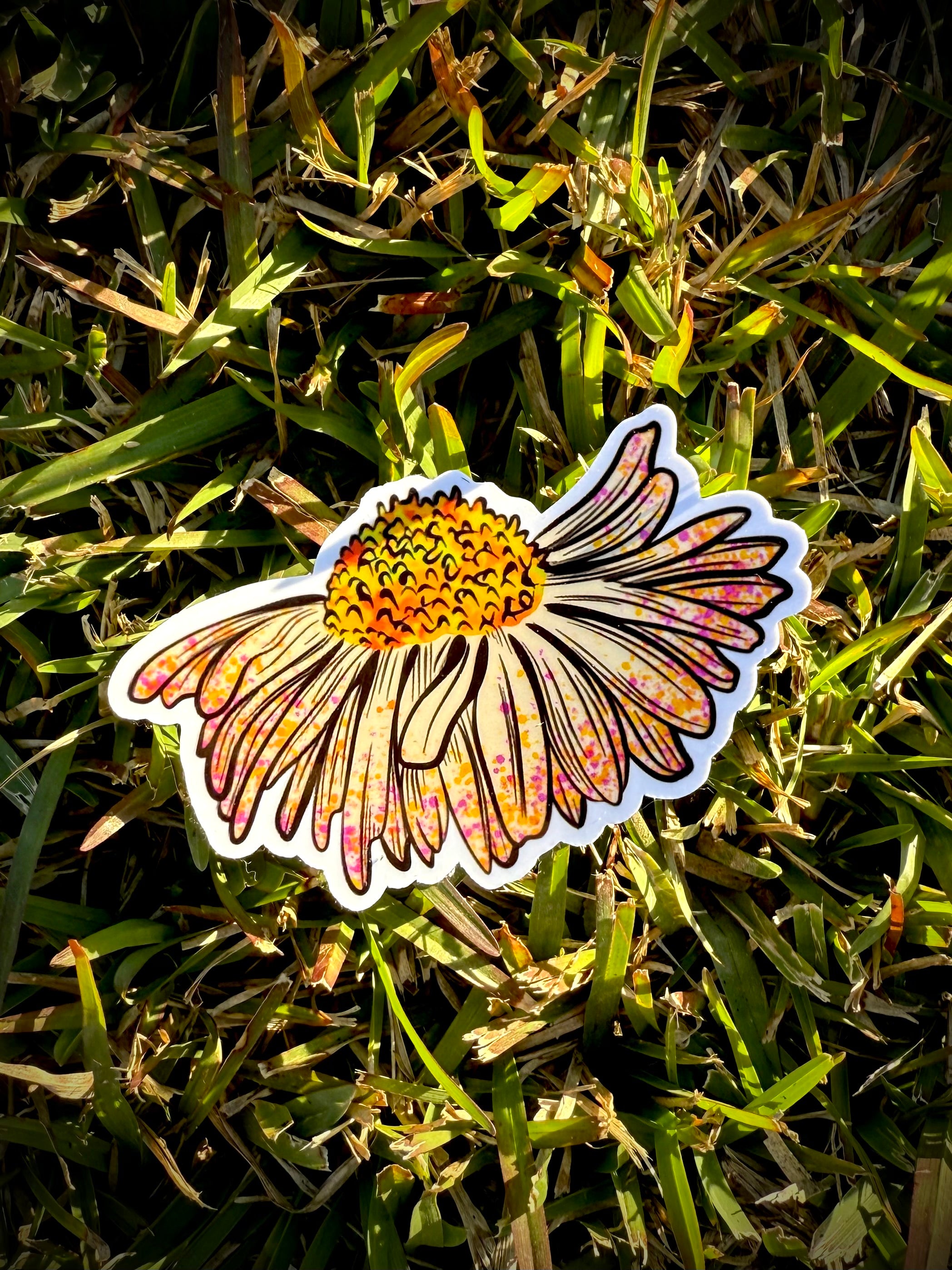 White Daisy Paint Splatter Sticker | Floral Aesthetic Vinyl Decal | Retro Boho Flower Sticker