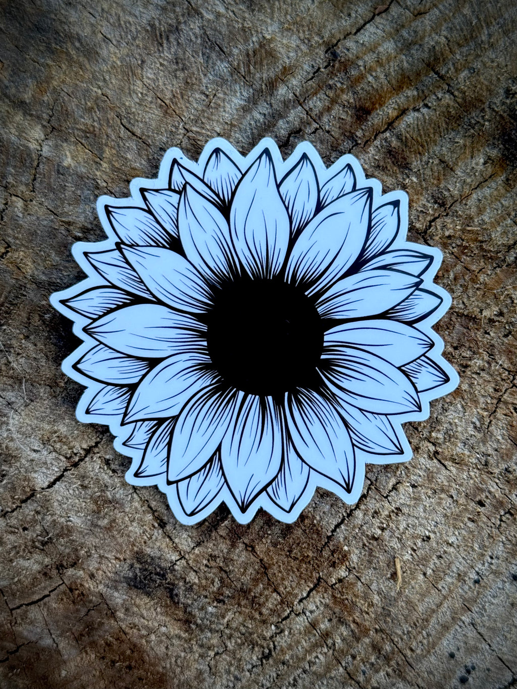 Black & White Sunflower Sketch Sticker | Minimalist Floral Decal | Hand Drawn Style