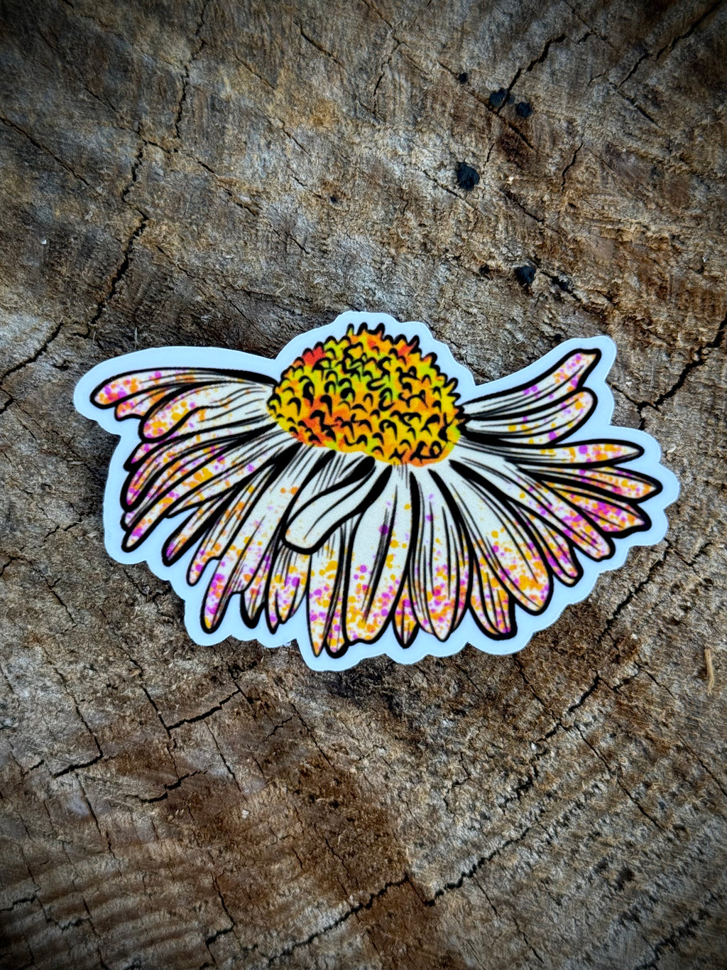 White Daisy Paint Splatter Sticker | Floral Aesthetic Vinyl Decal | Retro Boho Flower Sticker