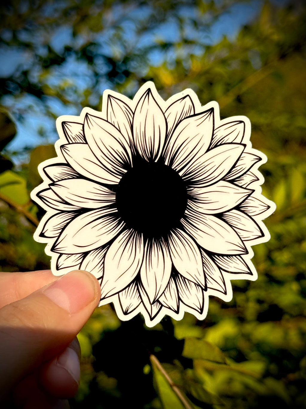 Black & White Sunflower Sketch Sticker | Minimalist Floral Decal | Hand Drawn Style
