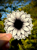 Black & White Sunflower Sketch Sticker | Minimalist Floral Decal | Hand Drawn Style