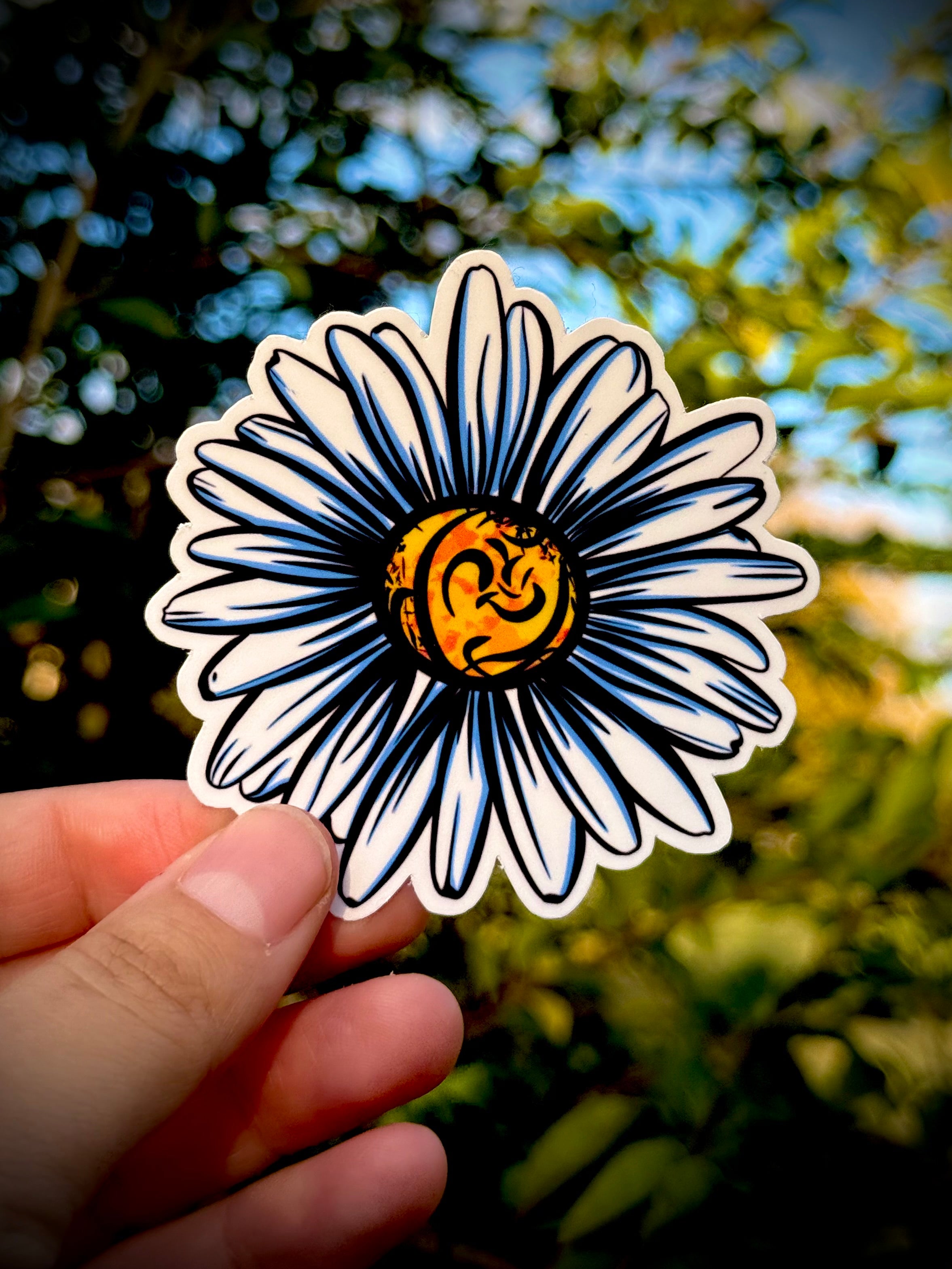 White Daisy Sticker with Blue Accents | Floral Vinyl Decal | Nature Gift