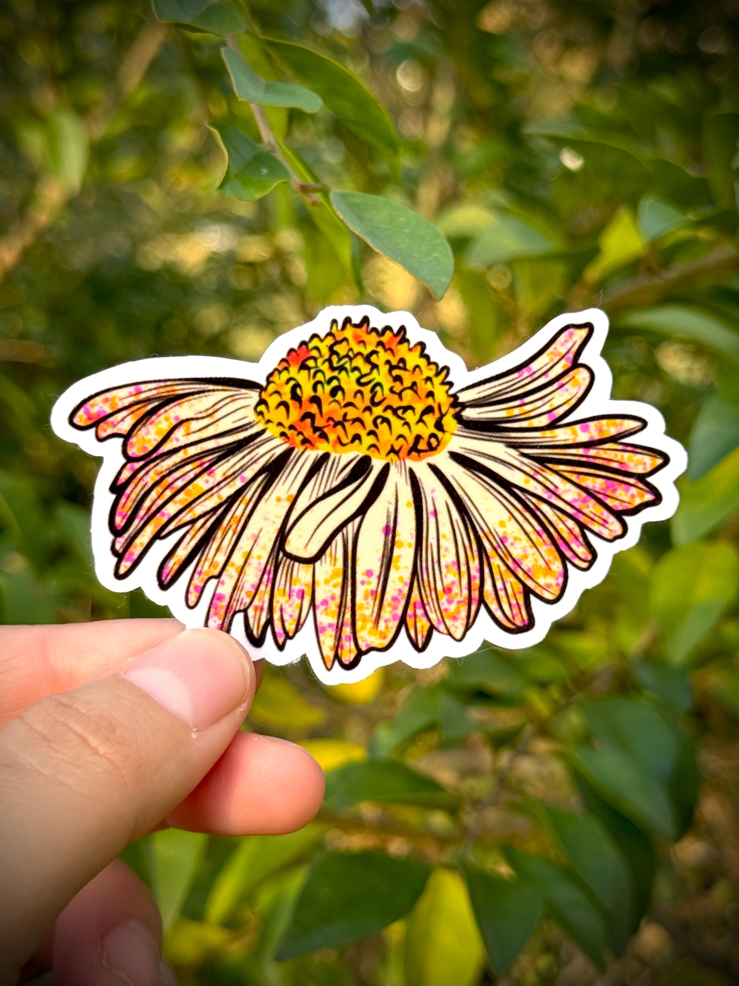 White Daisy Paint Splatter Sticker | Floral Aesthetic Vinyl Decal | Retro Boho Flower Sticker