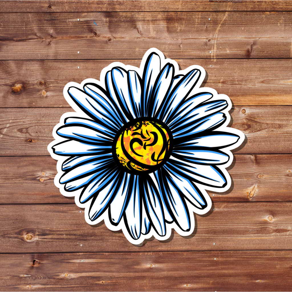 White Daisy Sticker with Blue Accents | Floral Vinyl Decal | Nature Gift