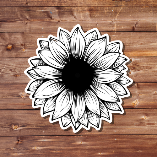 Black & White Sunflower Sketch Sticker | Minimalist Floral Decal | Hand Drawn Style