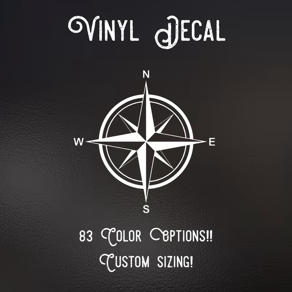 Compass Vinyl decal | 83 Color Choices| Indoor/Outdoor Use