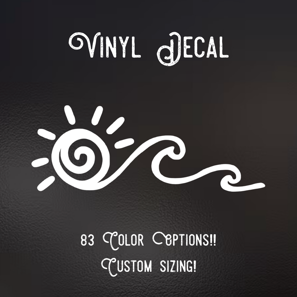 Sun and Wave Decal  | 83 Color Choices| Indoor/Outdoor Use