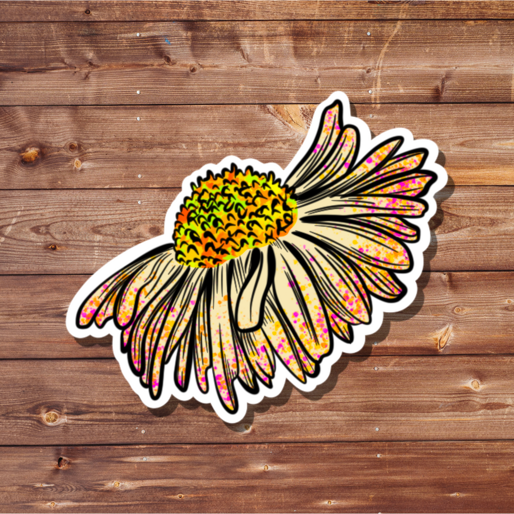 White Daisy Paint Splatter Sticker | Floral Aesthetic Vinyl Decal | Retro Boho Flower Sticker