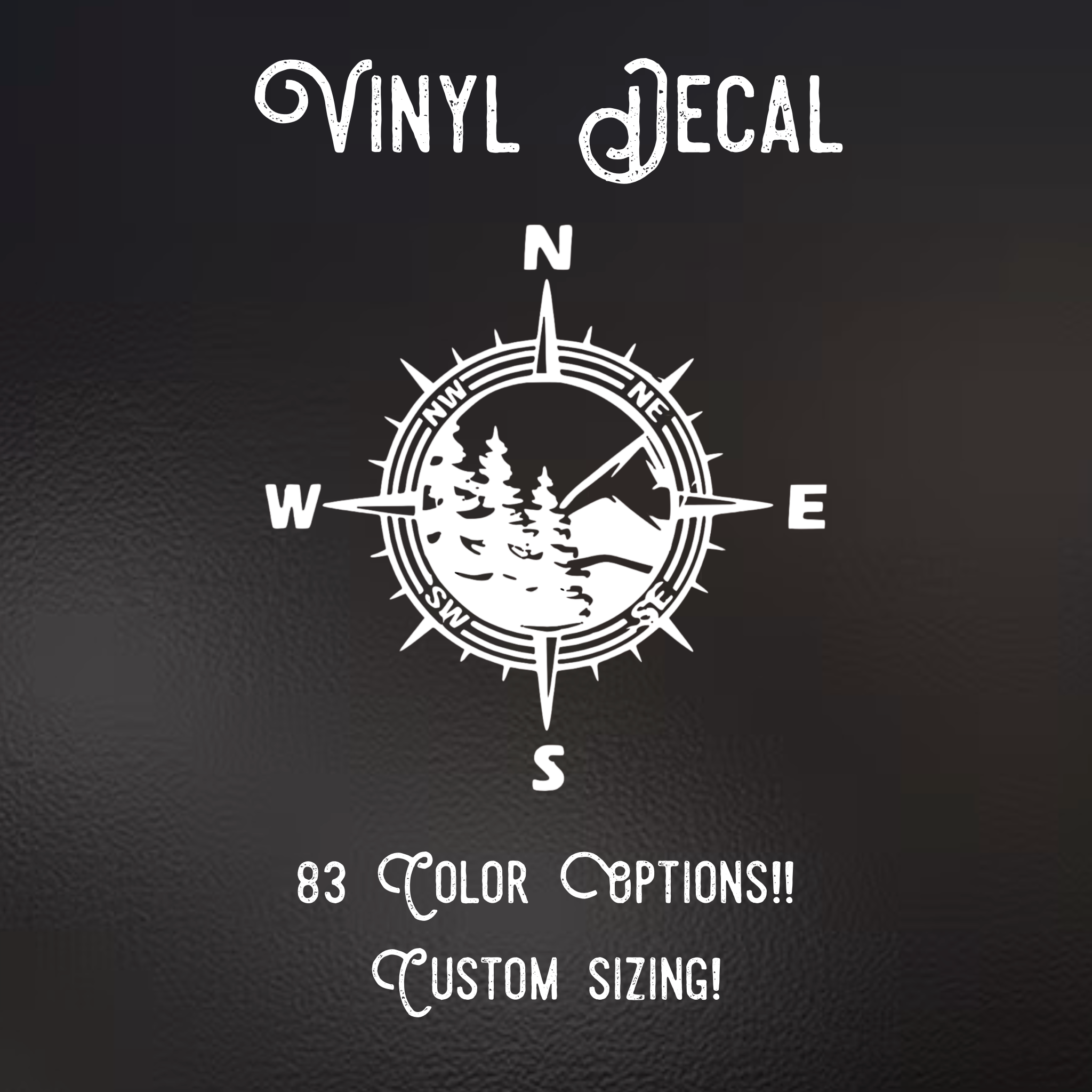 Mountain and Tree Compass Decal | 83 Color Choices| Indoor/Outdoor Use