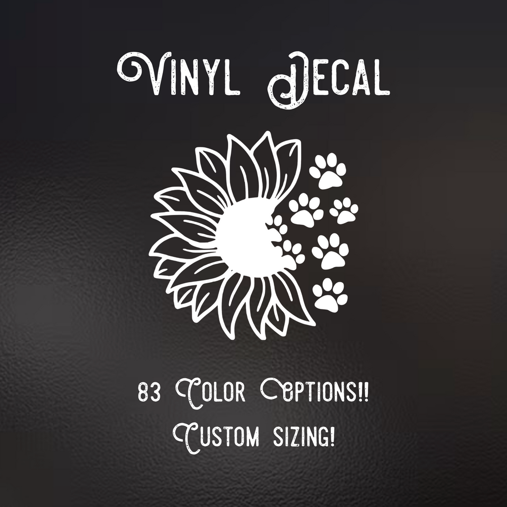 Paw Print Sunflower Decal | 83 Color Choices| Indoor/Outdoor Use