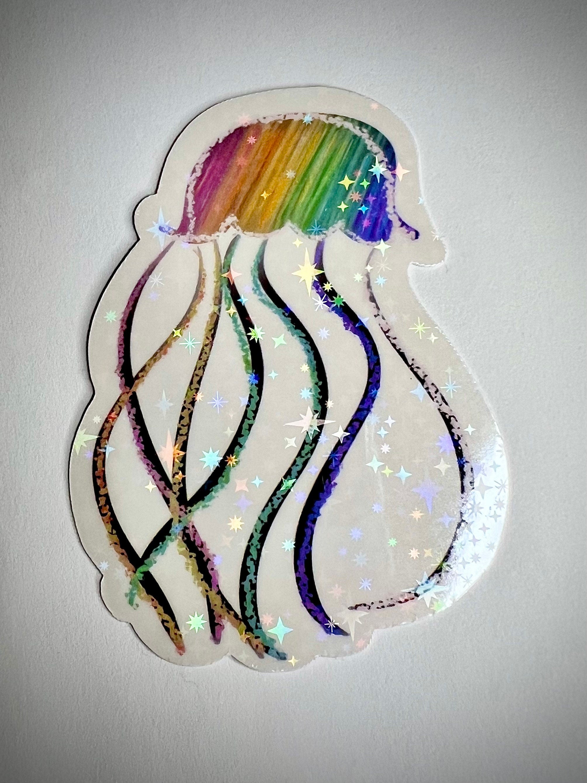 Rainbow jelly fish sticker - waterproof vinyl decal for laptops, tumblers, notebooks and more