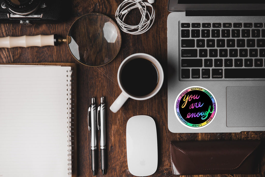 You are enough sticker, empowering rainbow affirmations, waterproof