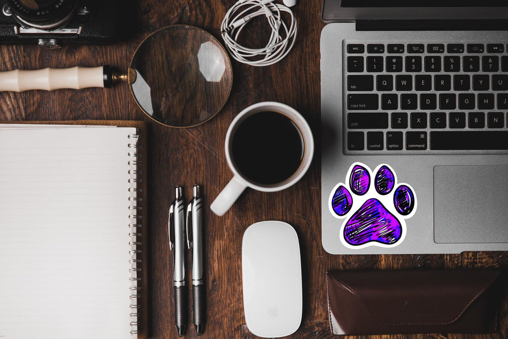 Paw print sticker in purple - waterproof vinyl decal for laptops, notebooks, tumblers, and more