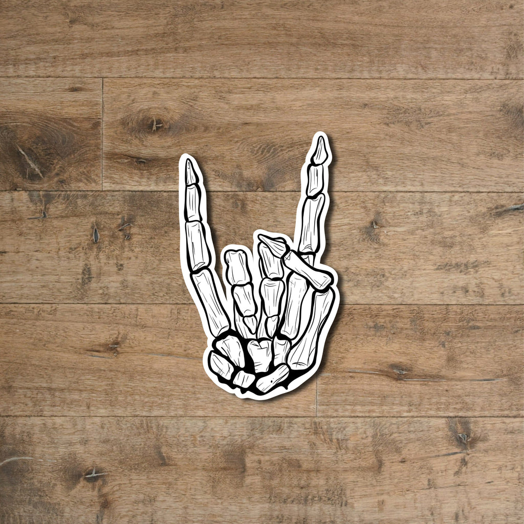 Rock on skeleton sticker - waterproof vinyl decal for laptops, mirrors, tumblers, and more