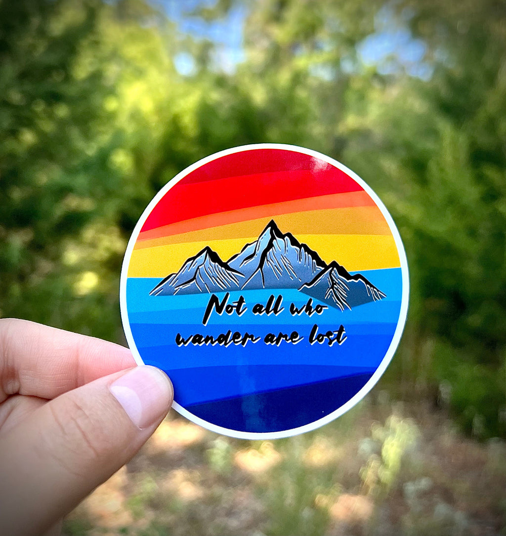Mountain wanderlust sticker - waterproof vinyl decal for laptops, notebooks, tumblers, and more