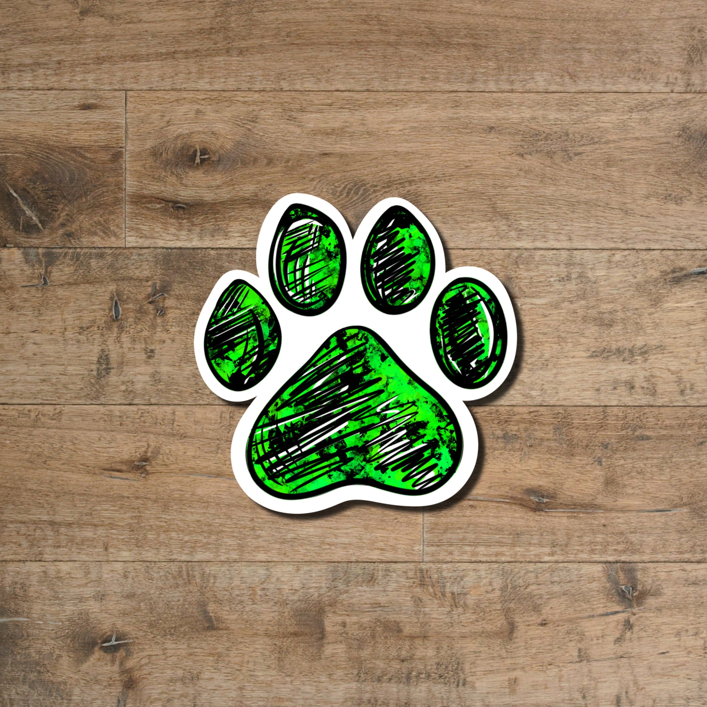 Paw print sticker in green - waterproof vinyl decal for laptops, notebooks, tumblers, and more