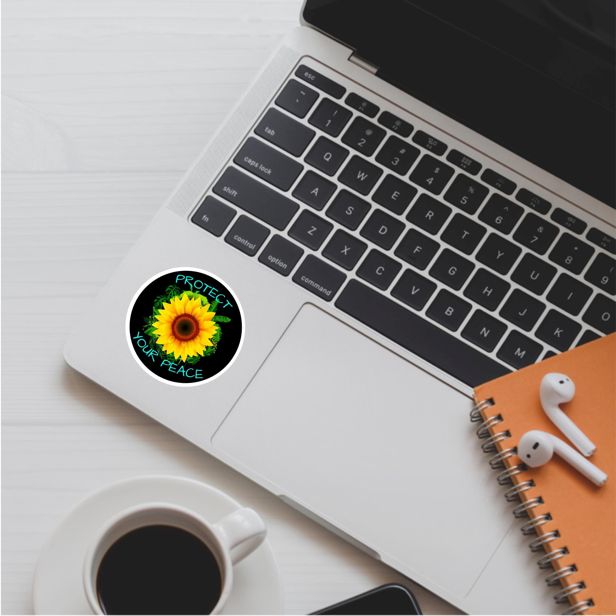 Protect Your Peace Sunflower Sticker: Waterproof Mental Health Decal