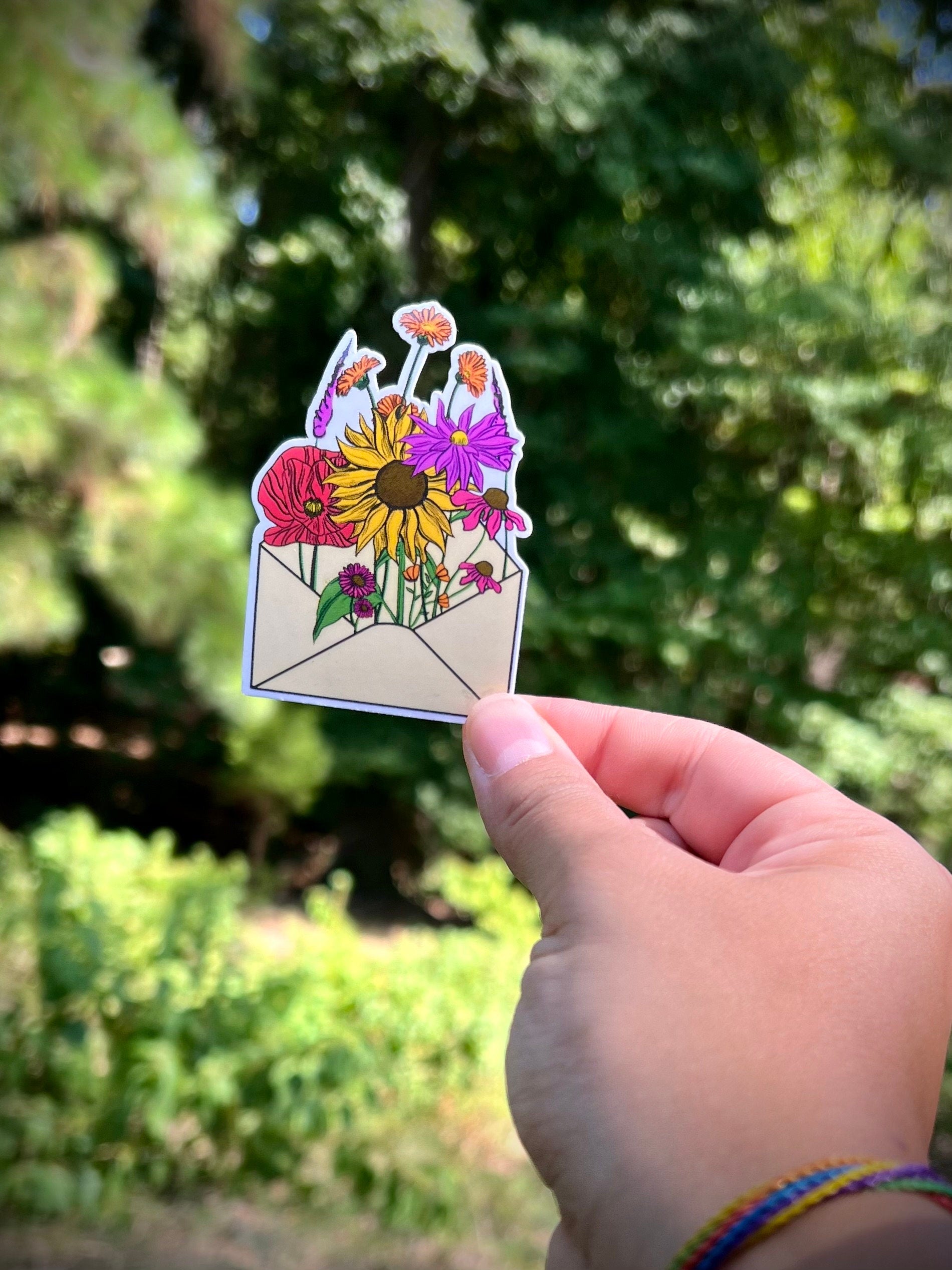 Wild flowers envelope sticker - waterproof vinyl decal for laptops, mirrors, tumblers, and more