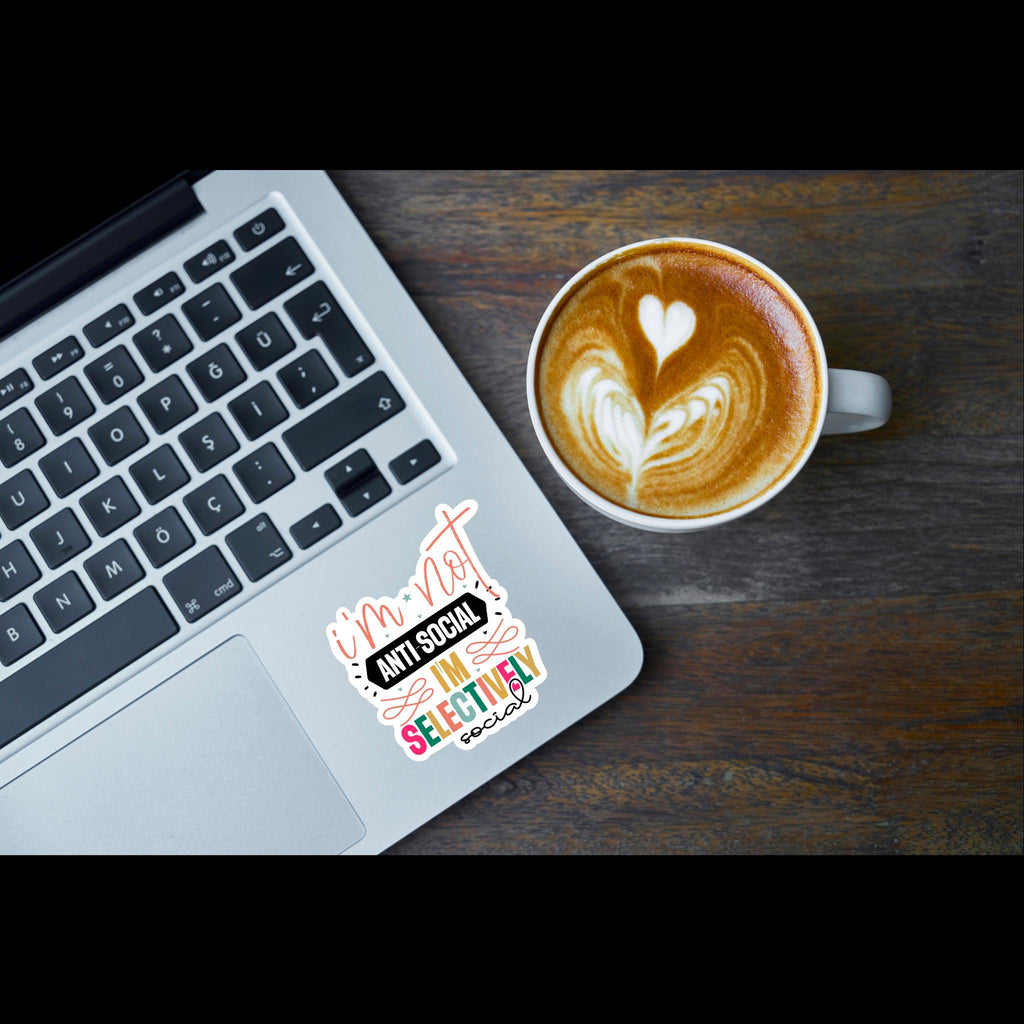 Funny Introvert Vinyl Sticker: I'm Selectively Social, Waterproof Decal