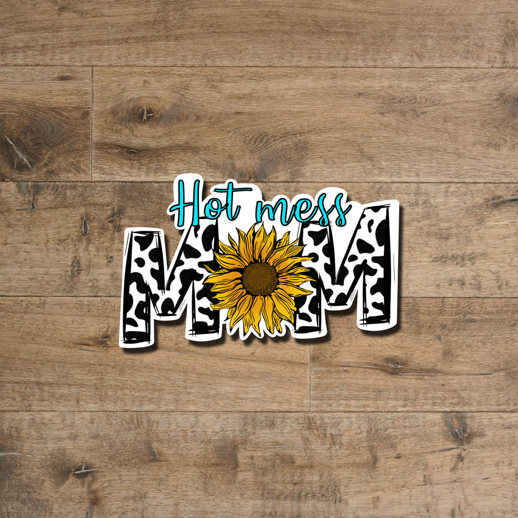 Hot mess mom sticker - waterproof decal for laptops, water bottles, tumblers, mirrors, and more