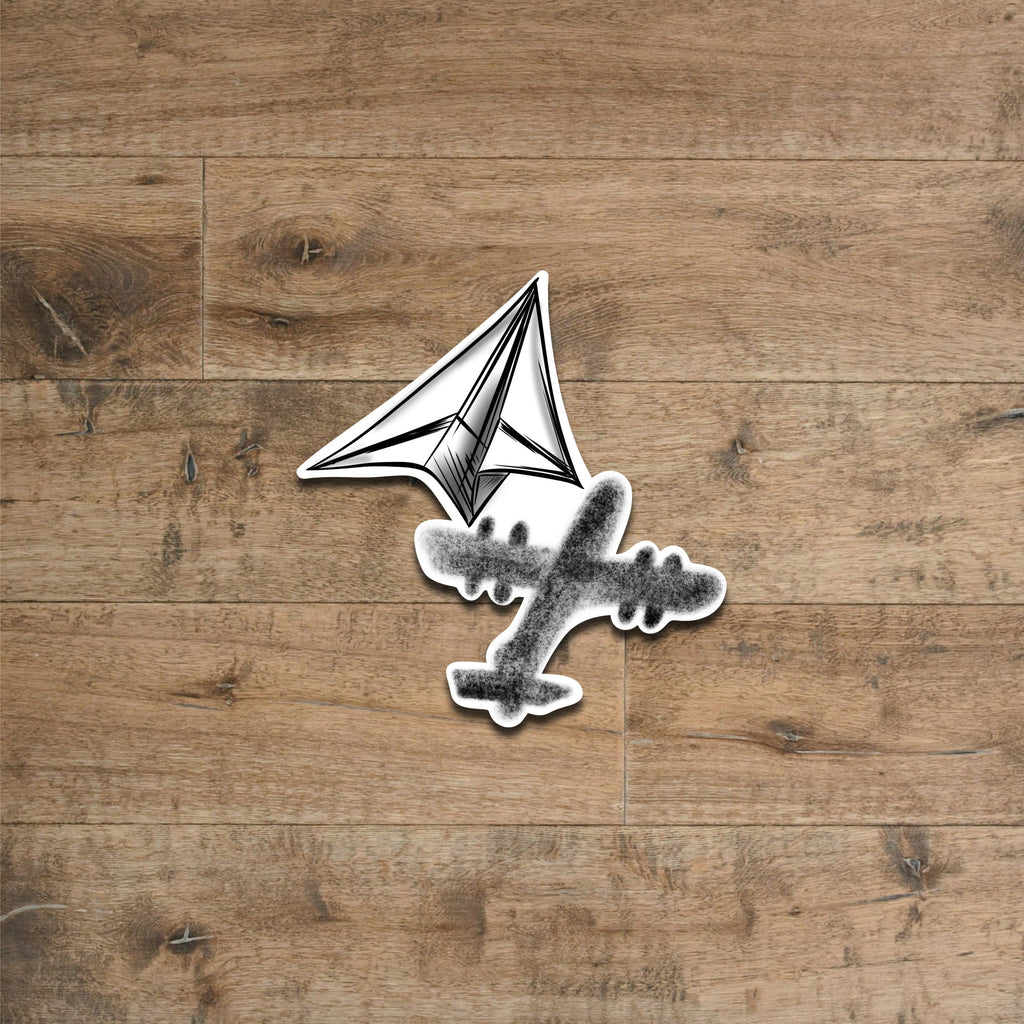 Paper airplane vinyl sticker with real plane shadow waterproof and dishwasher safe 3 inches