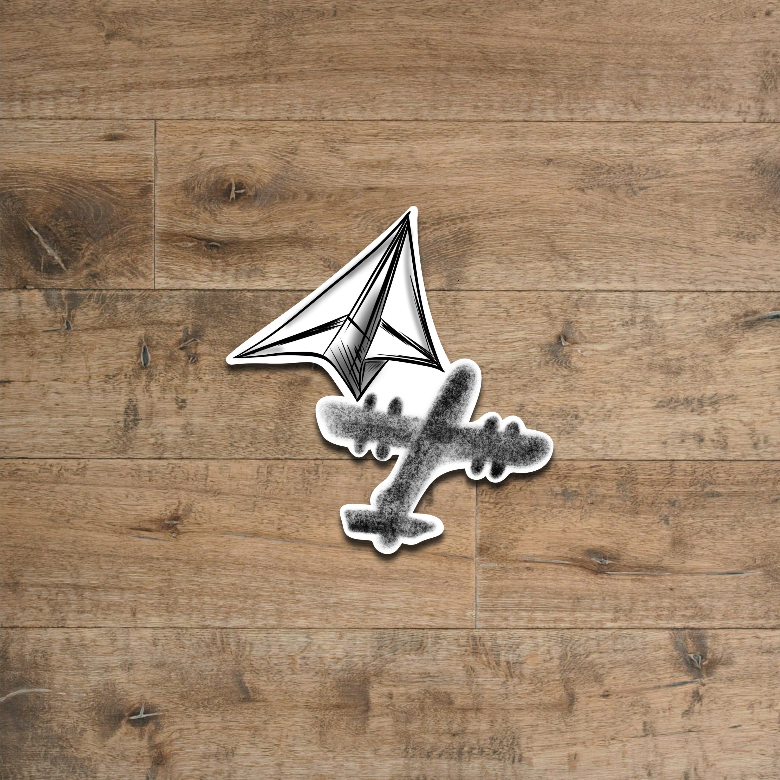 Paper airplane vinyl sticker with real plane shadow waterproof and dishwasher safe 3 inches