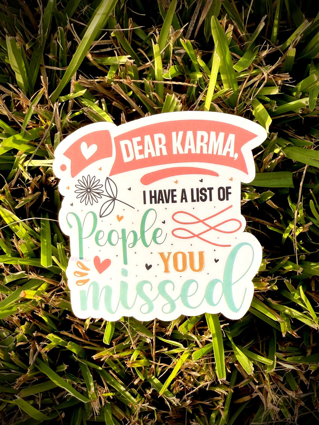 Funny Karma Sticker: Pastel Floral Vinyl Decal for Laptop, Water Bottle