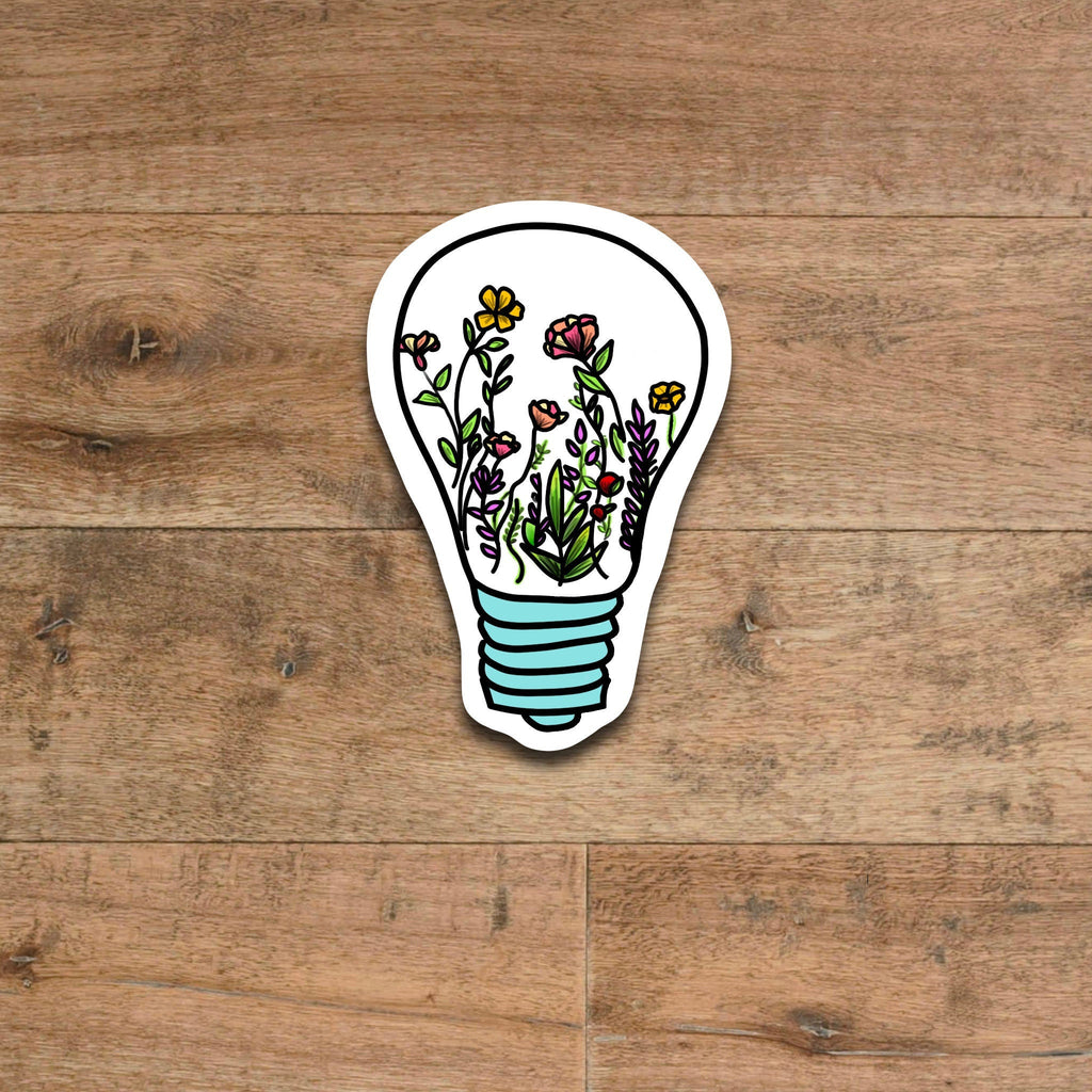 Floral lightbulb sticker - waterproof vinyl decal for notebooks, laptops, tumblers, and more